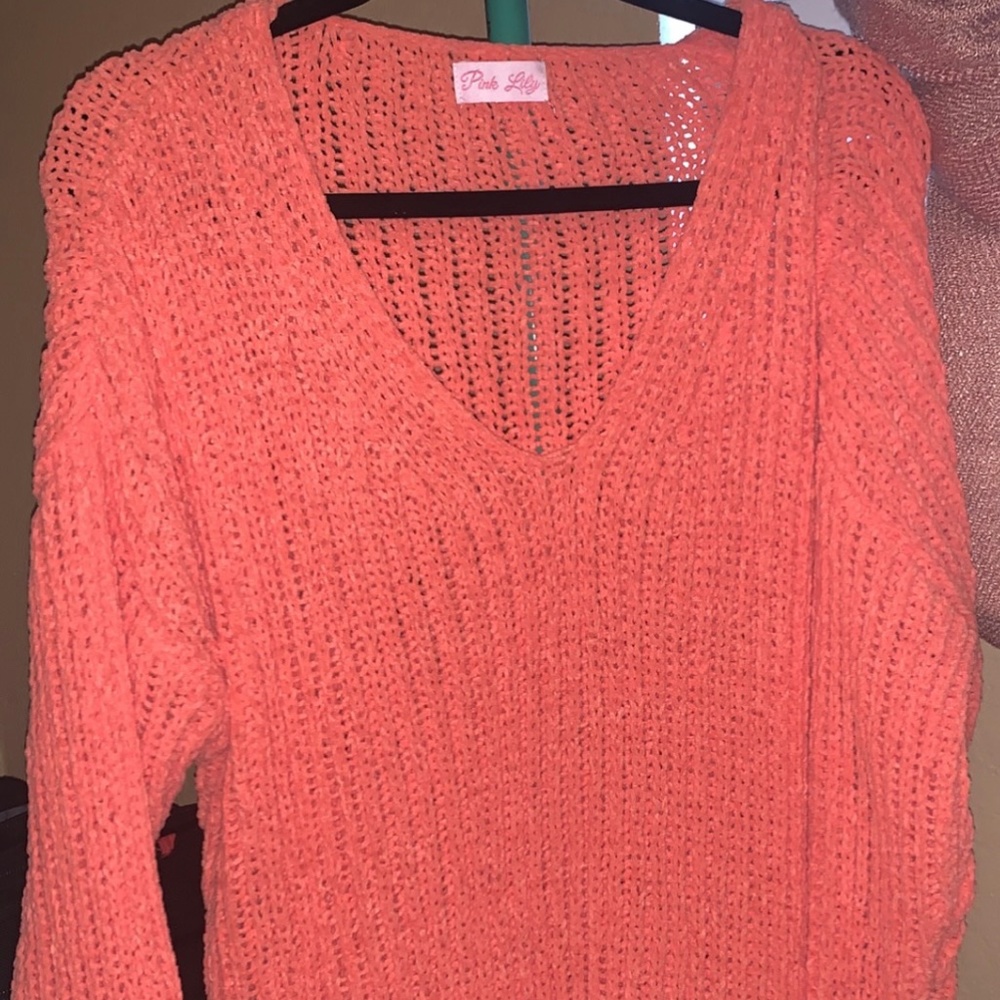 Coral Pink Lily Knit Sweater